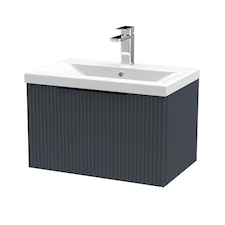 Balterley Fluted Front Wall Hung 1-Drawer Bathroom Vanity Unit with 1 Tap Hole Basin, Handles | Grey | Soft Black