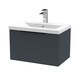 image 1 of Balterley Fluted Front Wall Hung 1-Drawer Bathroom Vanity Unit with 1 Tap Hole Basin, Handles | Grey | Soft Black