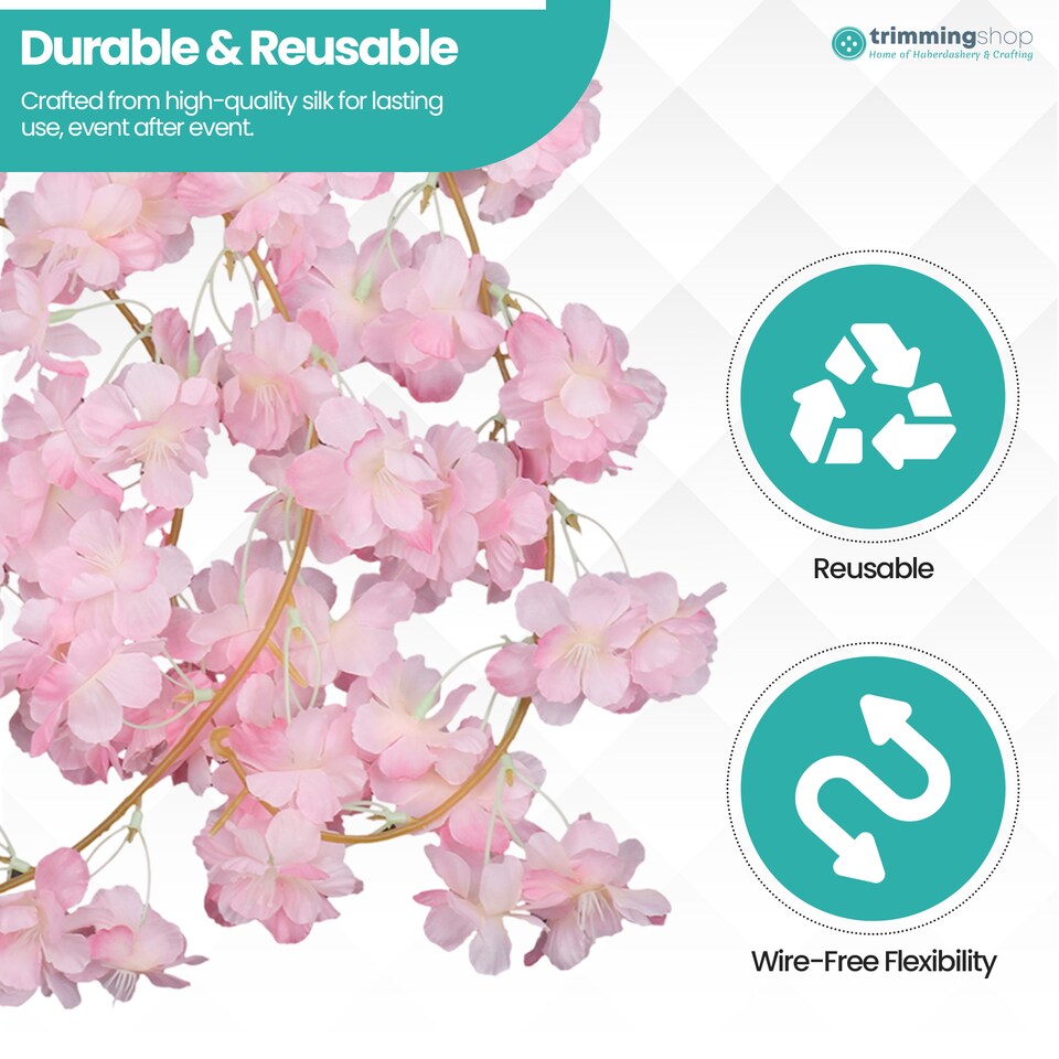 image 1 of 180cm Cherry Blossom Flower Garland, 144 Blooms with No Wire Hanging Flowers
