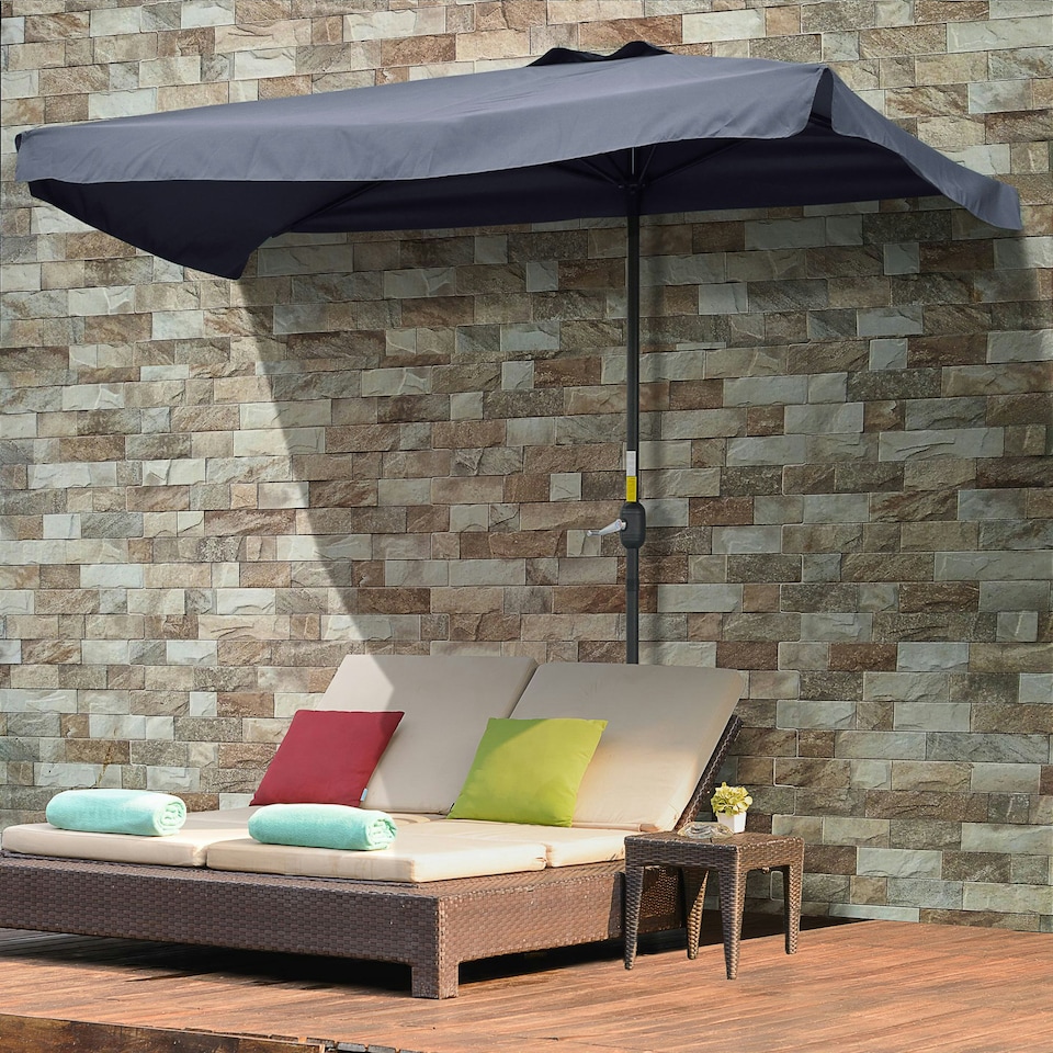 image 1 of Outsunny 2.3m Half Round Parasol Garden Sun Umbrella with Crank Grey