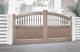 image 1 of Double Swing Gate 4250x1800mm Wood - Vertical Solid Infill, Bell-Curved Top | Brown | 1