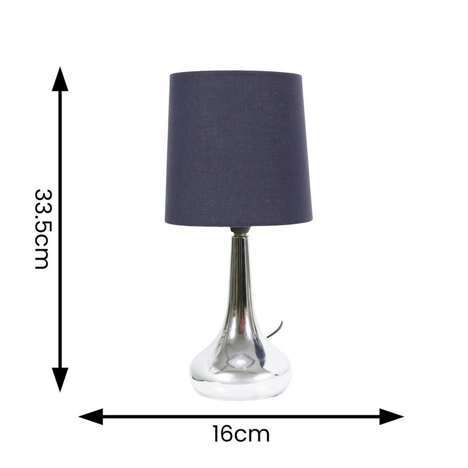 image 1 of ValueLights Teardrop Pair of Chrome Touch Table Lamps with Navy Shade