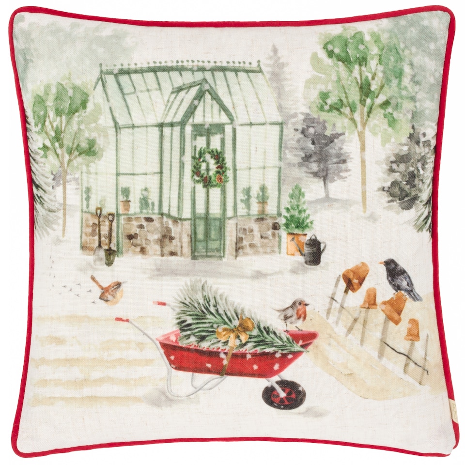 image 1 of Evans Lichfield Winter Garden Printed Cushion, Multicolour, 43 x 43cm
