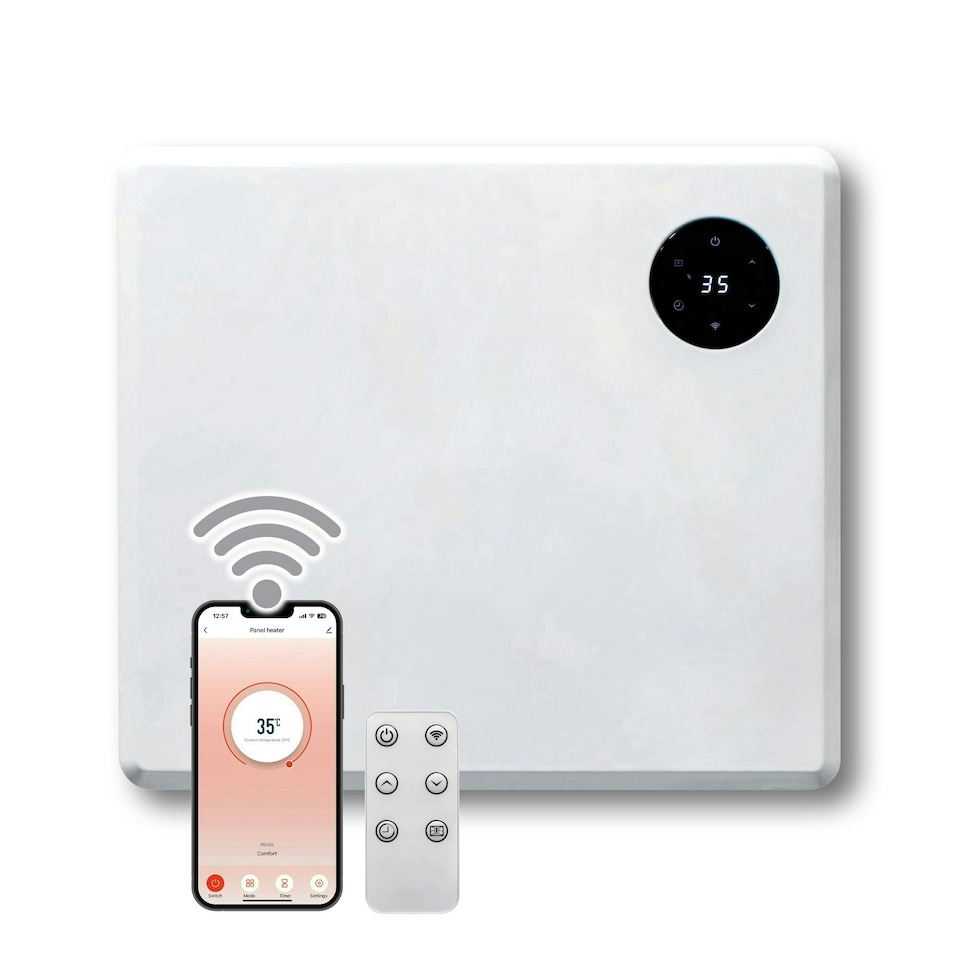 image 1 of Purus 600W Smart Wifi Eco Heater Electric Panel Radiator Wall Mounted White