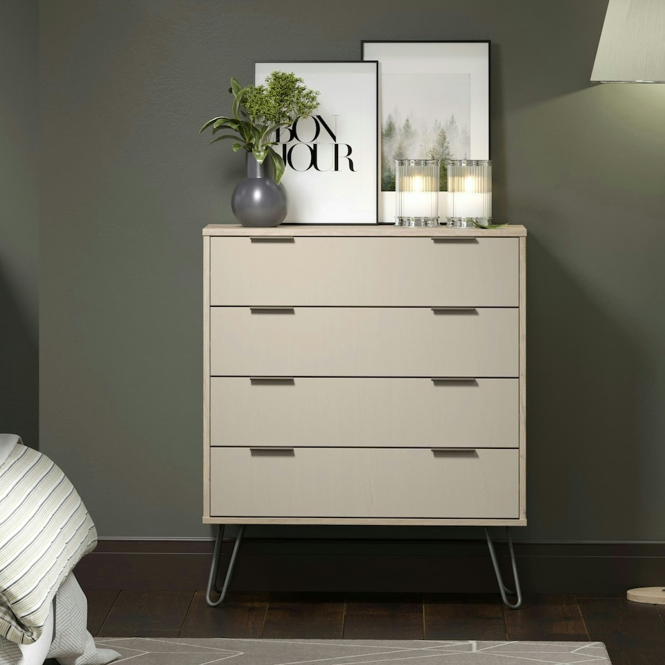image 1 of Core Products Augusta Driftwood 4 Drawer Chest of Drawers H90.3cm x W76.5cm x D39.5cm Cream