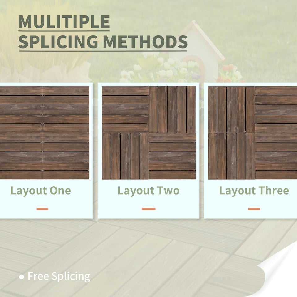 image 1 of Outsunny 27pc Floor Tiles Interlocking Solid Wood DIY Deck Tiles Outdoor Black