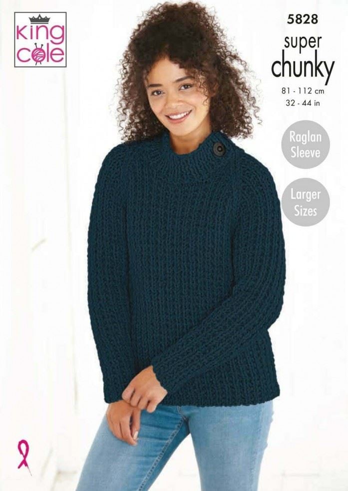 King Cole Timeless Super Chunky Knitting Pattern 5828, Sweaters, Jackets and Cardigans for Women - 32 - 44 Inches