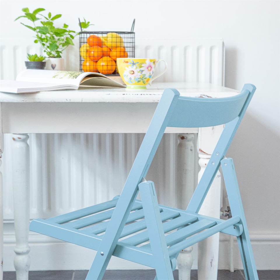 image 1 of Harbour Housewares Beech Wood Folding Chairs - Denim Blue - Pack of 2 | Blue | Denim Blue