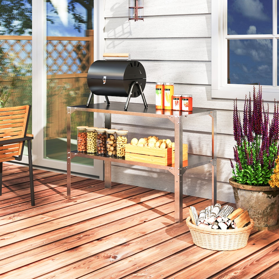 image 1 of Outsunny 2 Tier Potting Bench Table, Galvanised Work Bench, Silver Tone