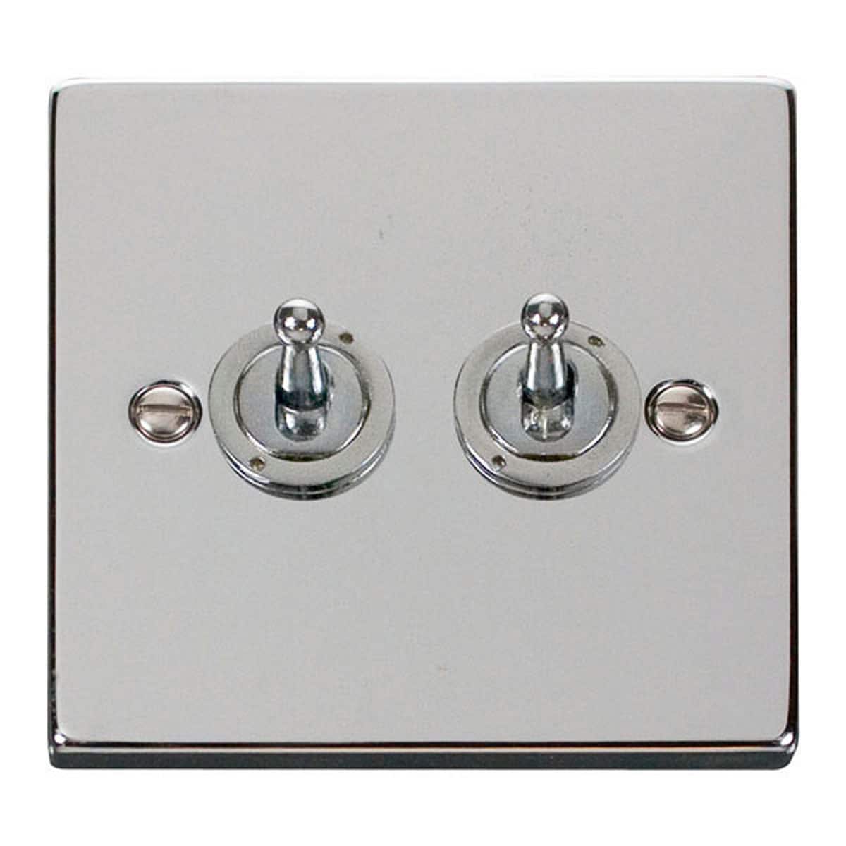 SE HOME Polished Chrome 2 Gang 2 Way 10AX Toggle Light Switch Chrome Polished Chrome