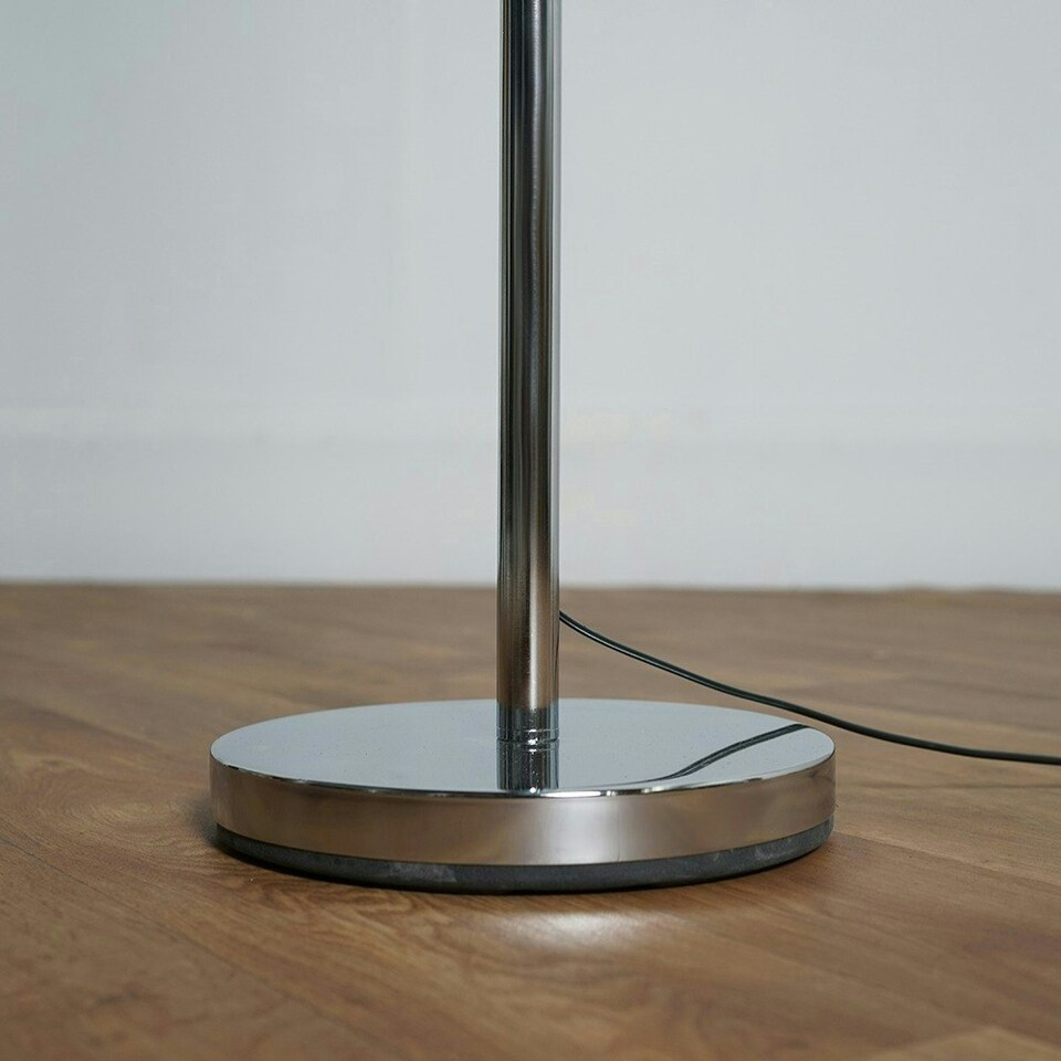 image 1 of ValueLights Modern Polished Chrome Metal Standard Floor Lamp With Pink Shade