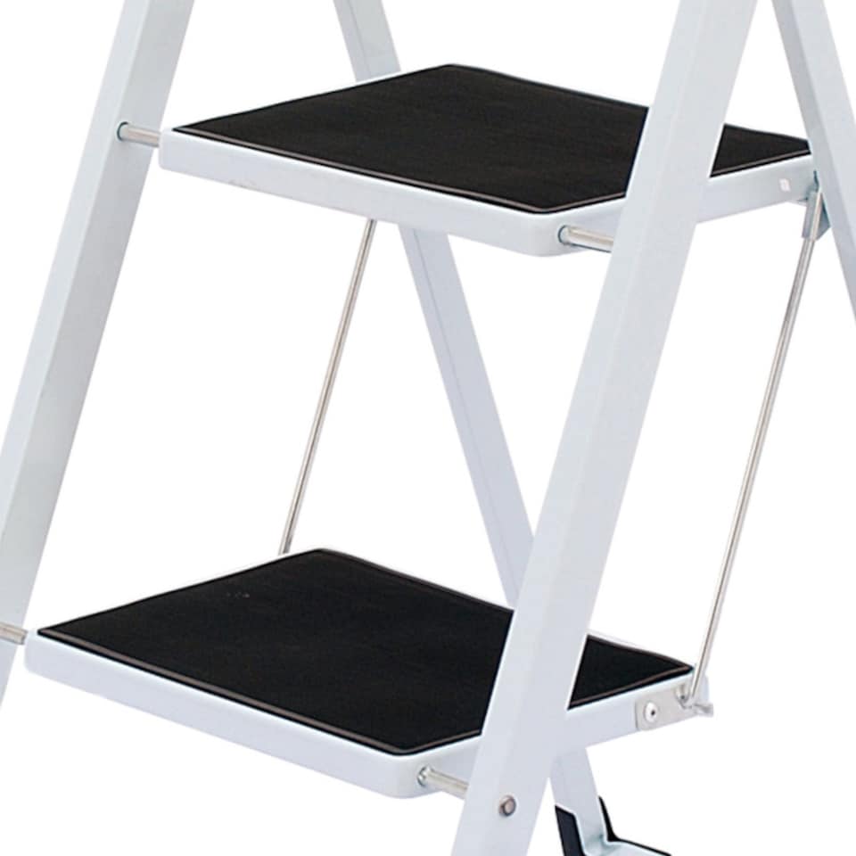 image 1 of Foldable 2 Step Ladder Stepladder Non Slip Tread Safety Steel | White