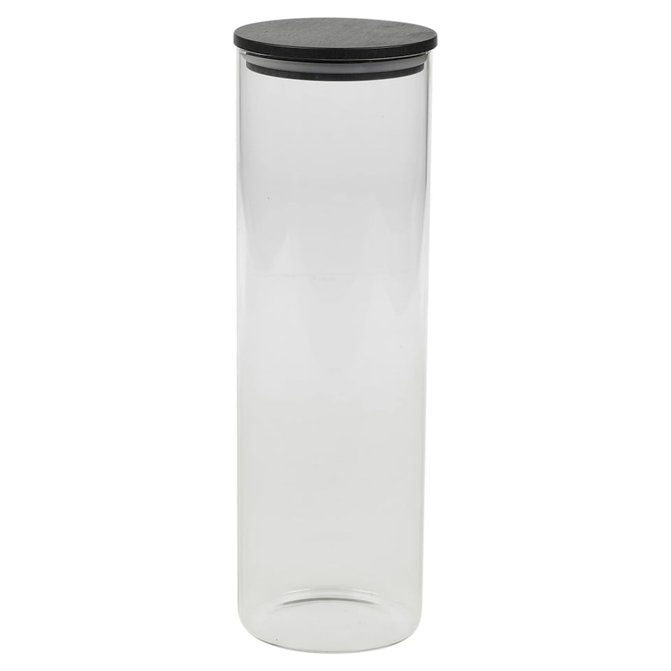 image 1 of Clear Glass Cylinder Storage Jars With Black Lid Airtight Coffee Tea Sugar Spice | Clear | Clear | 3x 1320ml Jars