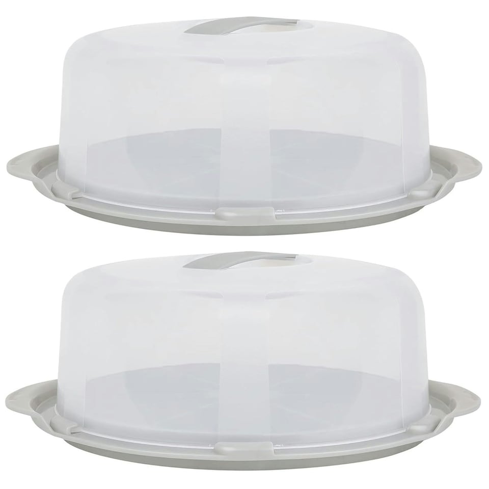 image 1 of Clear Durable Plastic Round Cake Box With Airtight Lids & Carry Handles Keeps Cakes Fresh