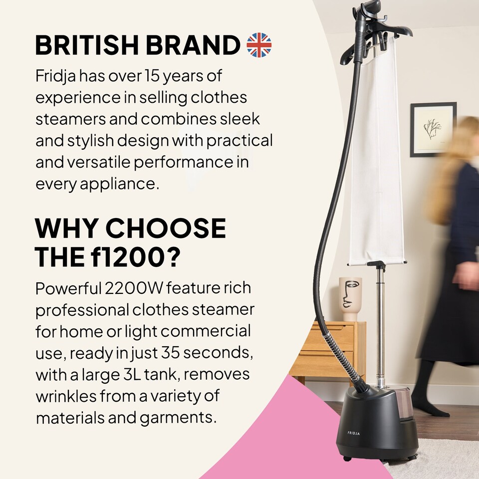 image 1 of Fridja F1200 Clothes Steamer Pro 2200W Upright Garment Care 3L Tank
