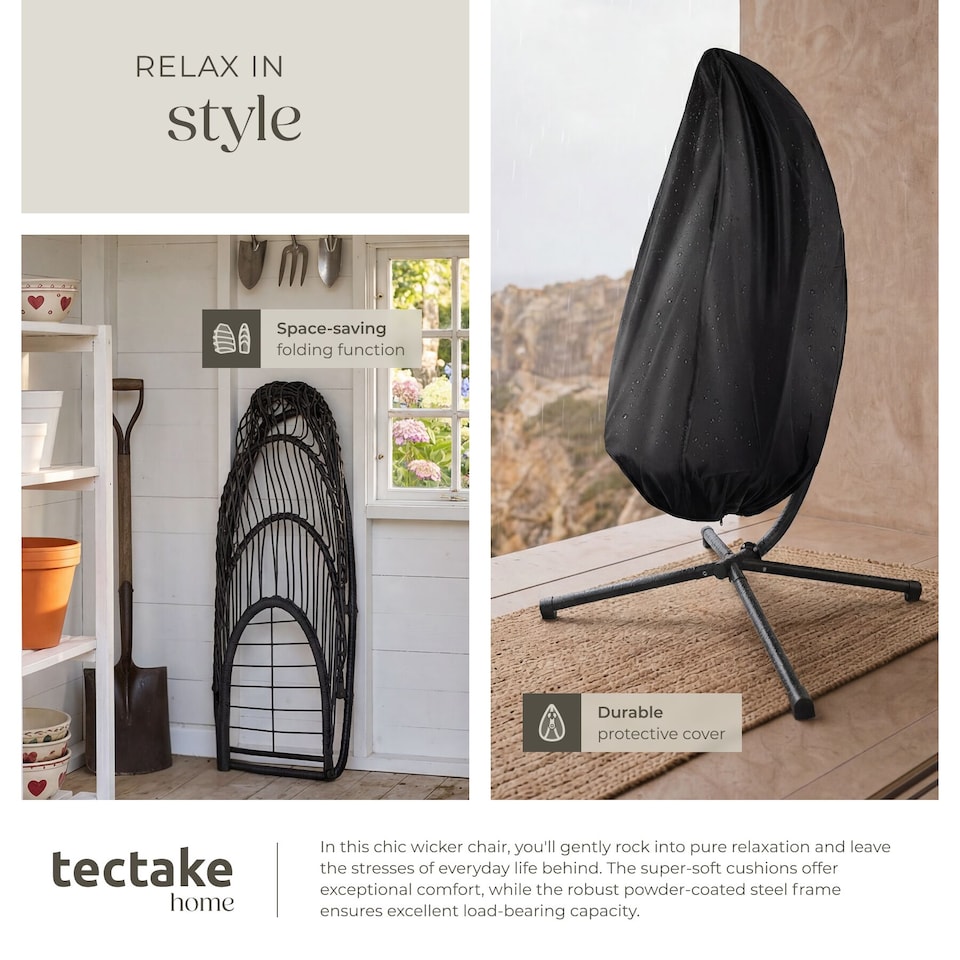 image 1 of Egg Chair Ariane with Swing Seat Frame, Thick Cushions and Protective Cover | Black | black | 1