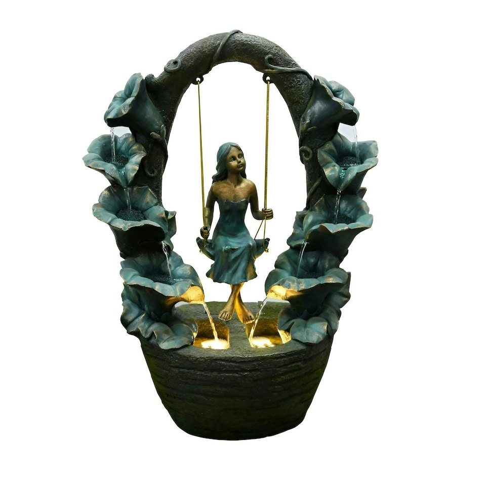 image 1 of Primrose Secret Garden Swing Cascading Water Feature Fountain Brown 61cm