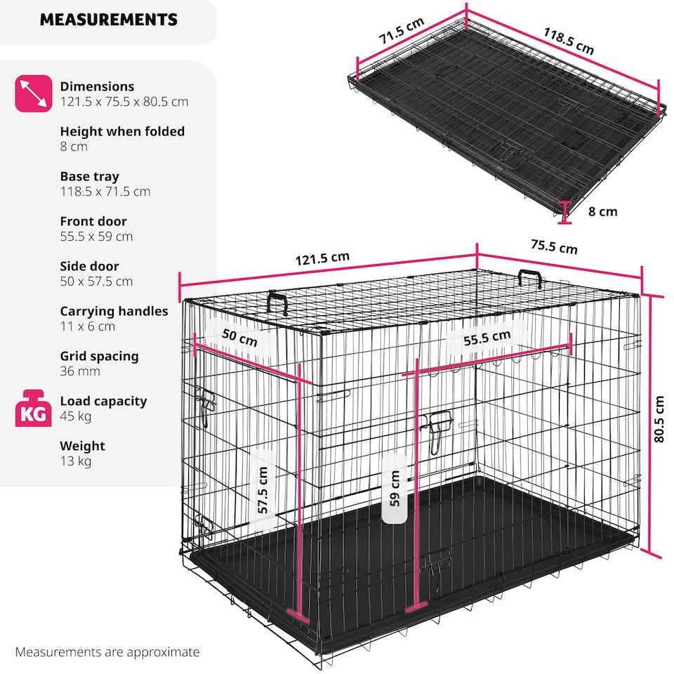 image 1 of Dog Crate Luna - foldable, robust steel mesh, double locked doors - 75.5x121.5x80.5cm
