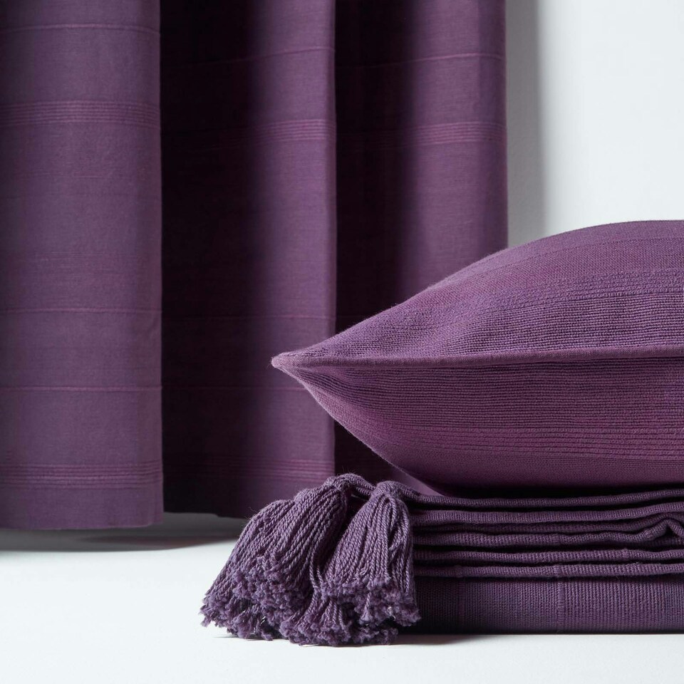 image 1 of Homescapes Cotton Rajput Ribbed Purple Throw - 150 x 200 cm Purple