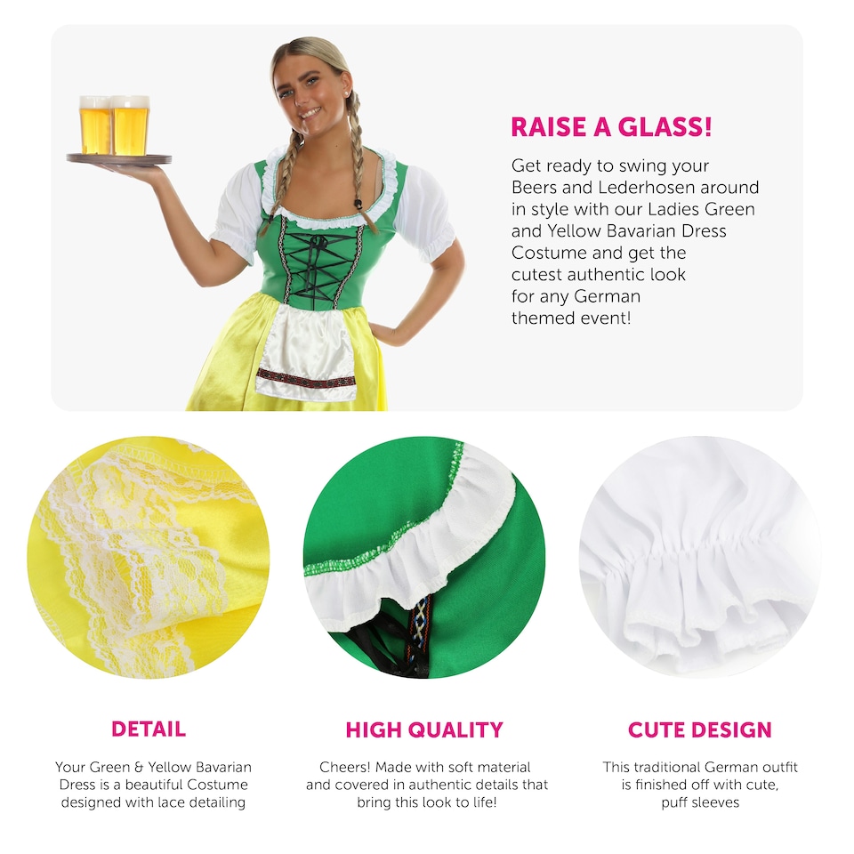 image 1 of Bavarian Beer Oktoberfest Costume Yellow/Green Yellow | M