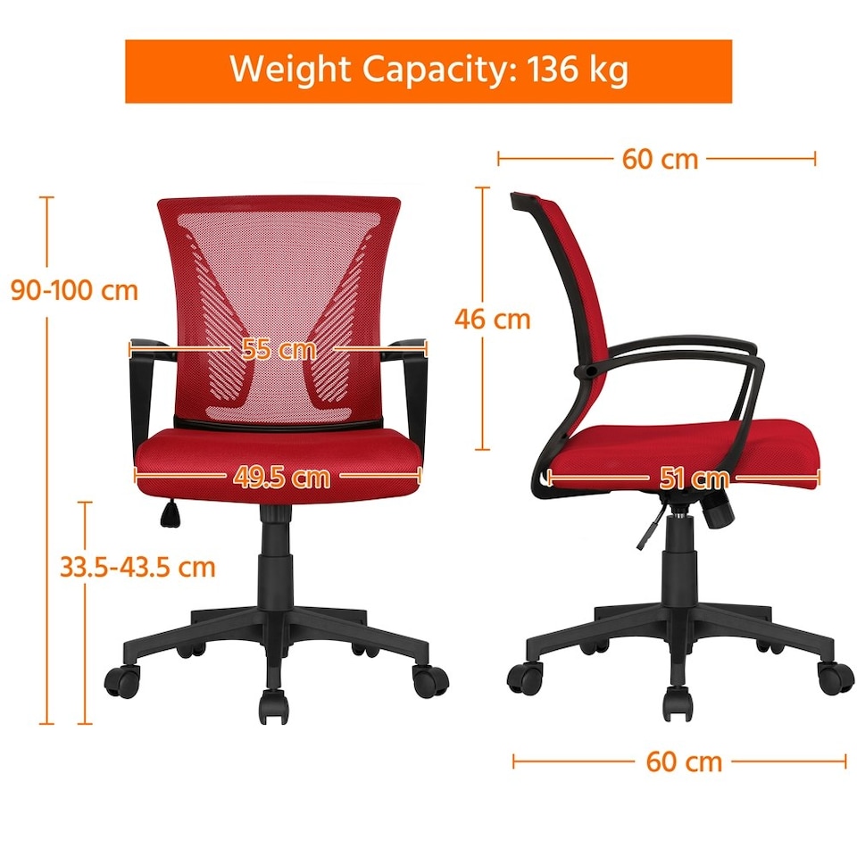 image 1 of Yaheetech Ergonomic Mesh Office Chair Mid-Back 360° Rolling Casters Red
