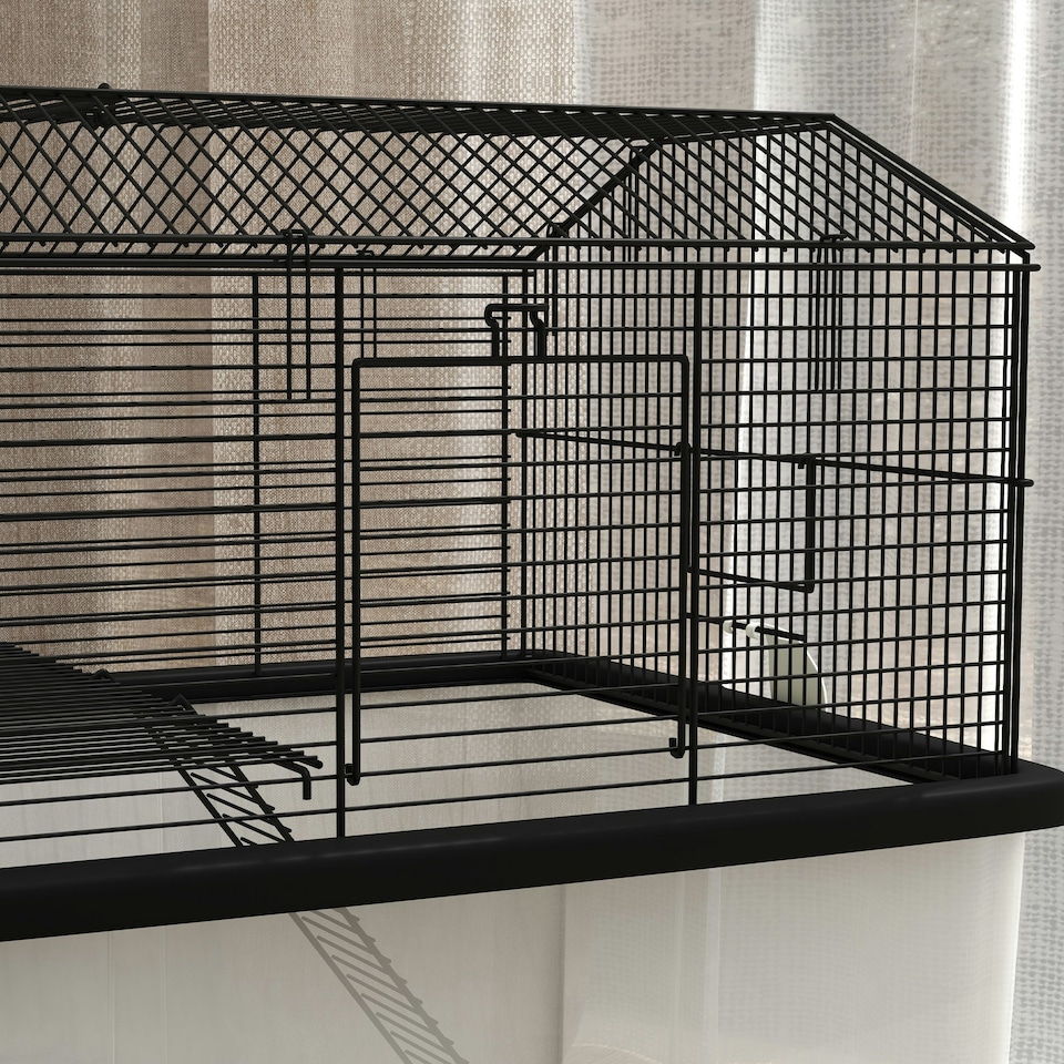 image 1 of PawHut Hamster Cage, Two-Tier Gerbil Cage w/ Deep Bottom, Ramp, Food Dish
