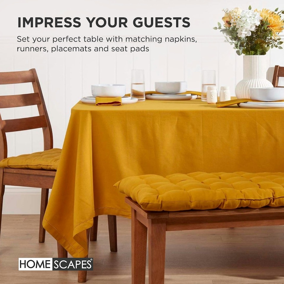 image 1 of Homescapes Garden Bench Cushion Luxury 3 Seater 100% Cotton Indoor Outdoor Seat Pad Yellow | 143 x 48 cm