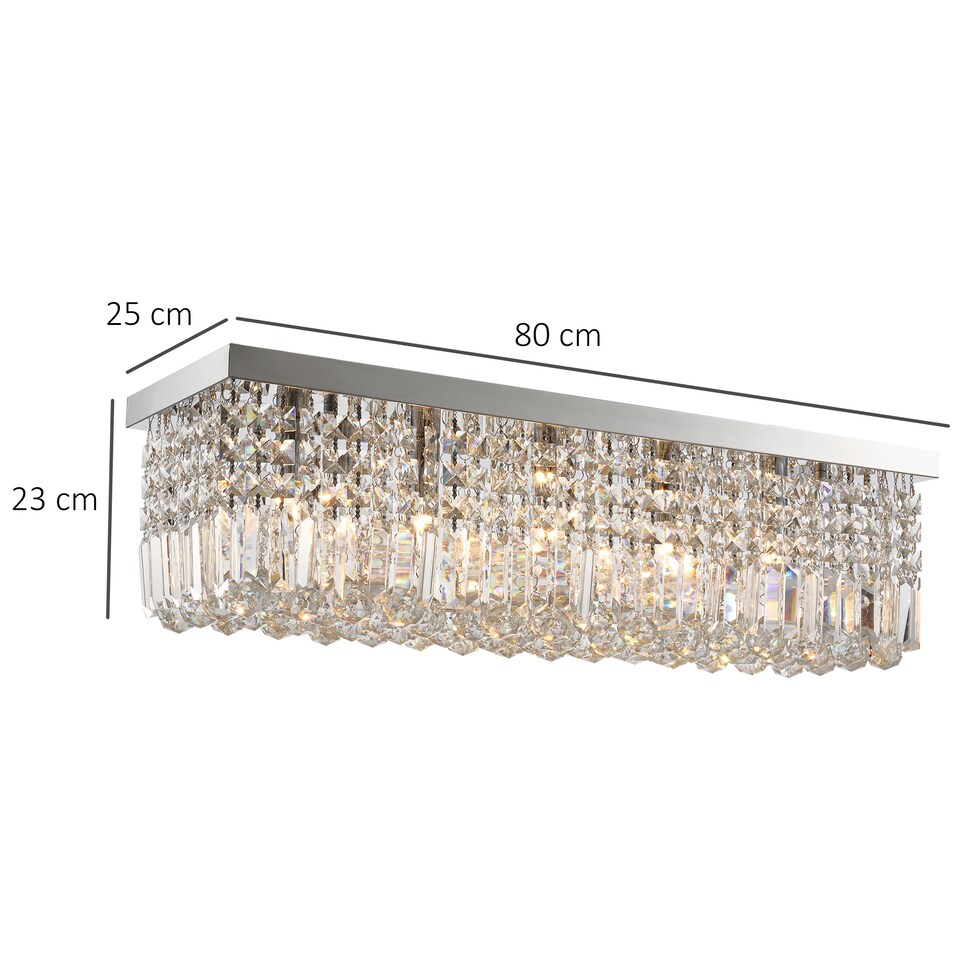 image 1 of HOMCOM Modern Crystal Ceiling Light Square Crystal Chandelier for Living Room, Dining Room, Hall, E14 Base, Silver, 80 x 25 x 23cm