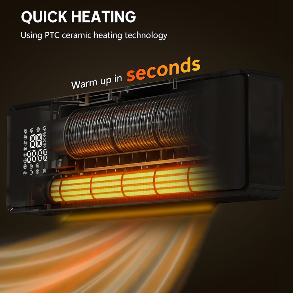 image 1 of HOMCOM 2000W Ceramic Electric Heater with Fan, Wall Mounted, Black | Black