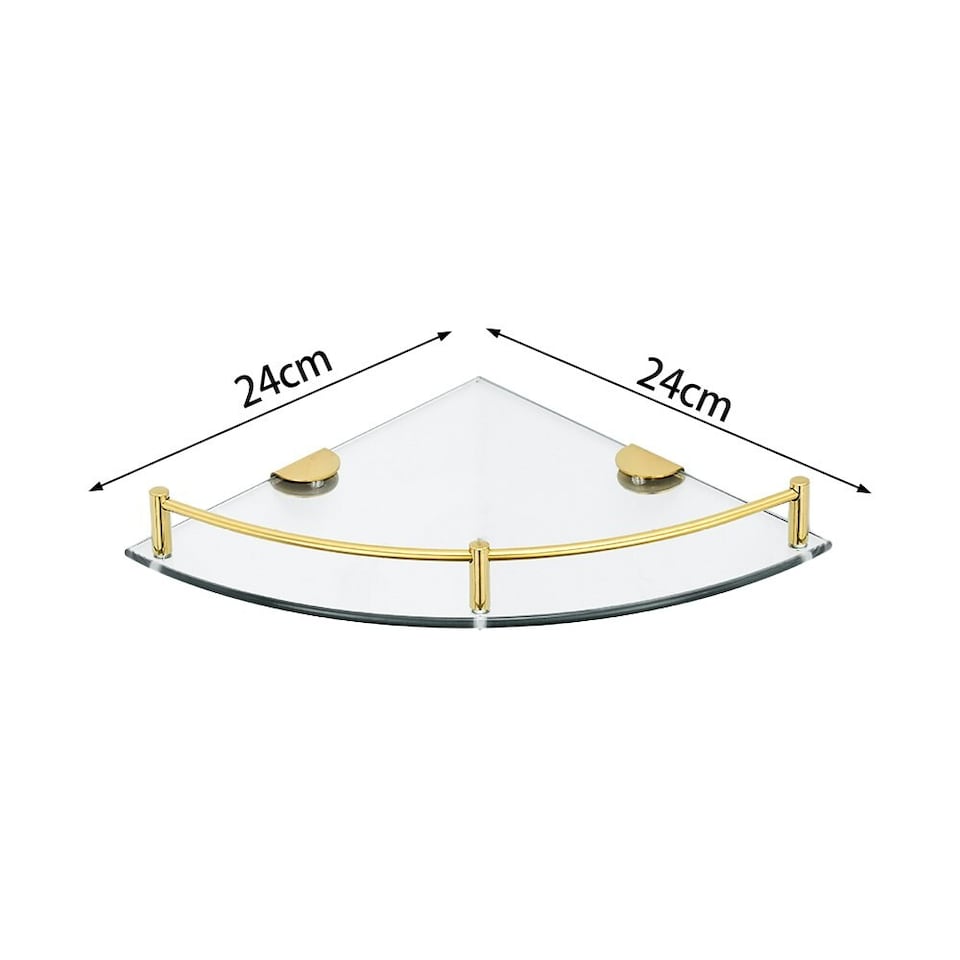 image 1 of Living and Home Glass Corner Shelf for Bathroom 1-Tier Set of 2 - Gold