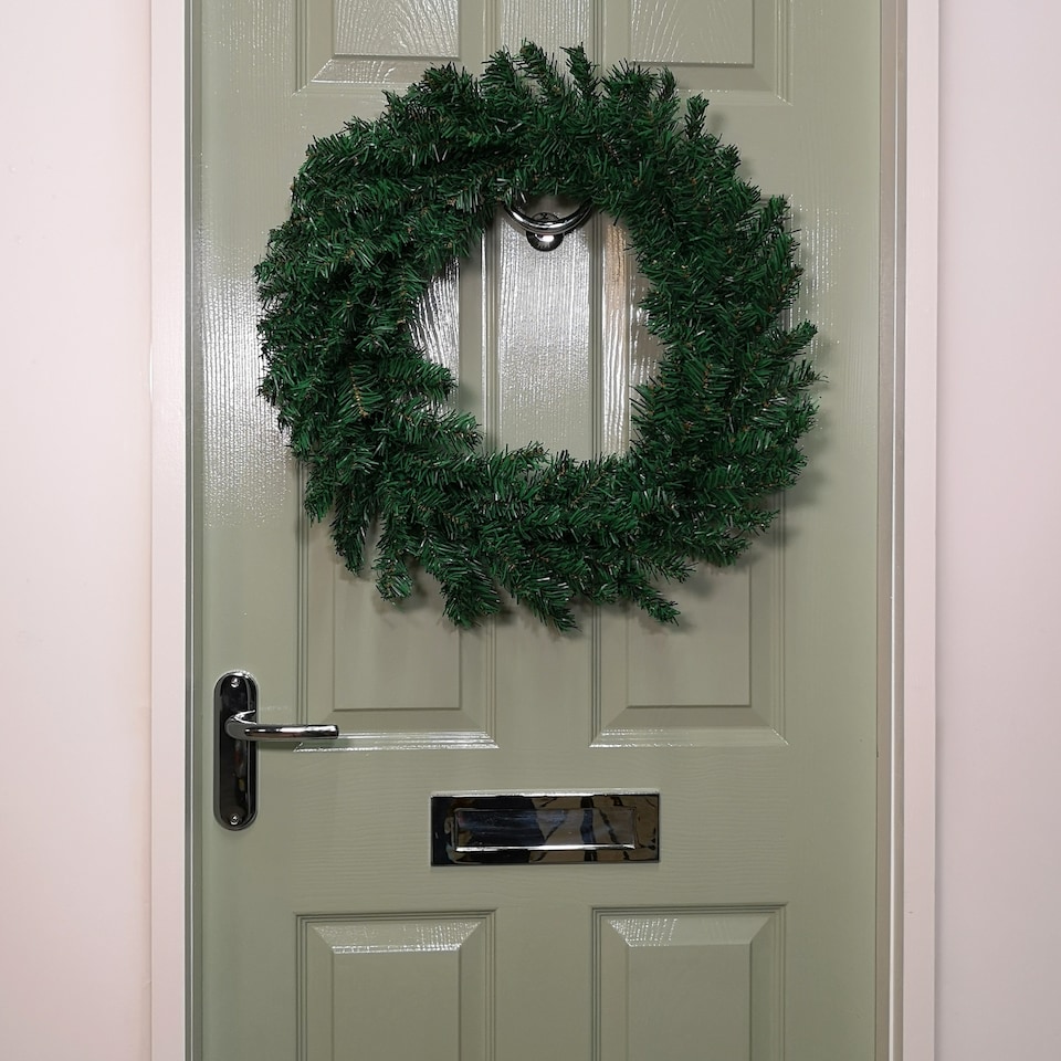 image 1 of 60cm Plain Green Christmas Wreath with 160 Tips