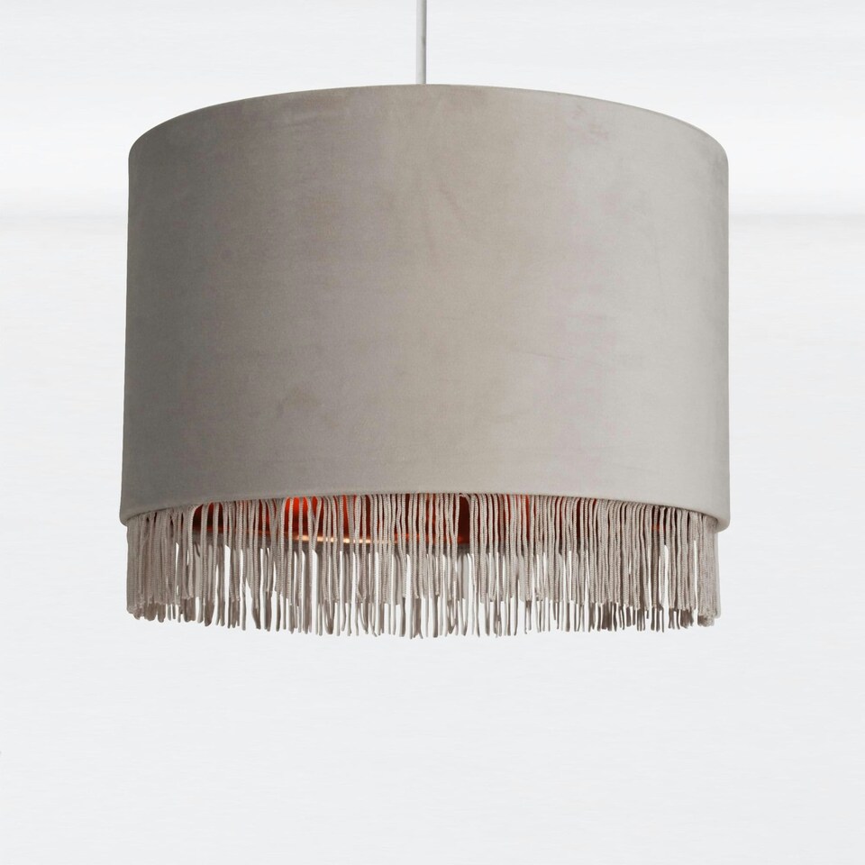 image 1 of Grey Velvet With Copper Inner Tassled Light Shade Grey | Copper