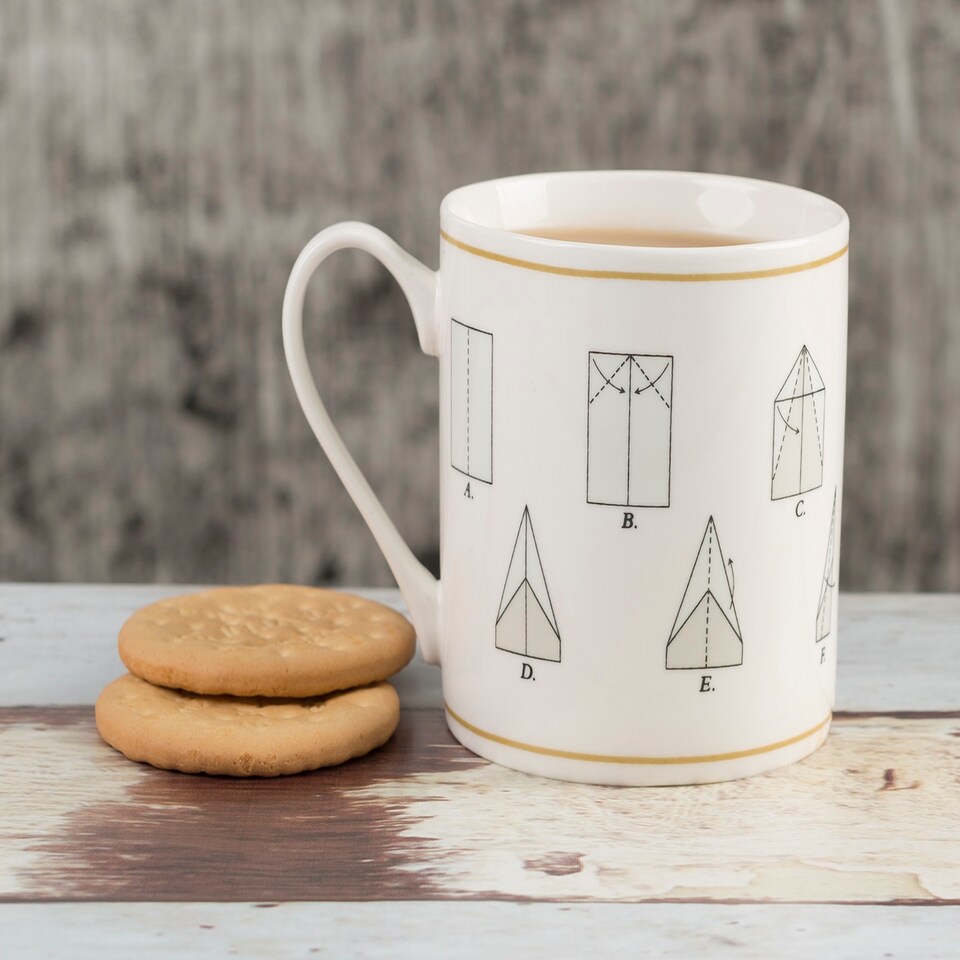 image 1 of Creative Tops ‘Origami Plane’ DIY Plane-Themed Fine China Mug, 350 ml (16 fl oz) – Gift boxed, White | Multi