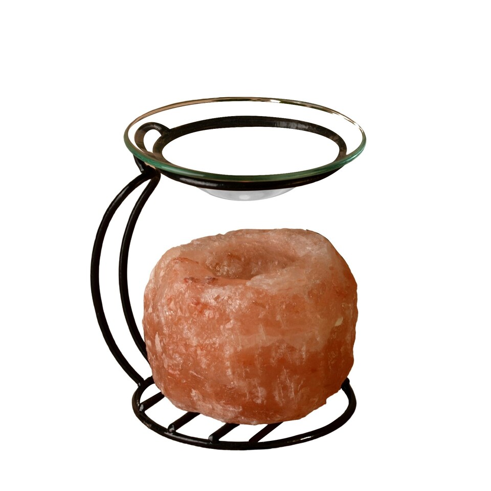 image 1 of Rock Salt Oil Burner on Metal Stand