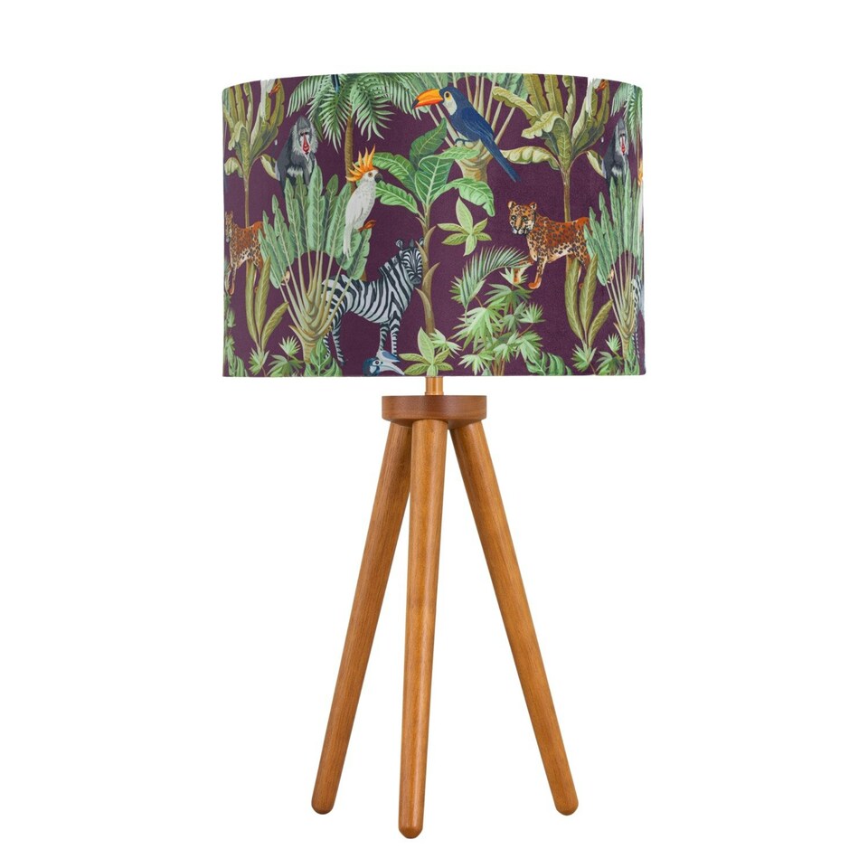 image 1 of Set of 2 Dark Oak Table Lamp or Bedside Lights with Safari Shades | Brown | Multi | Large | 2