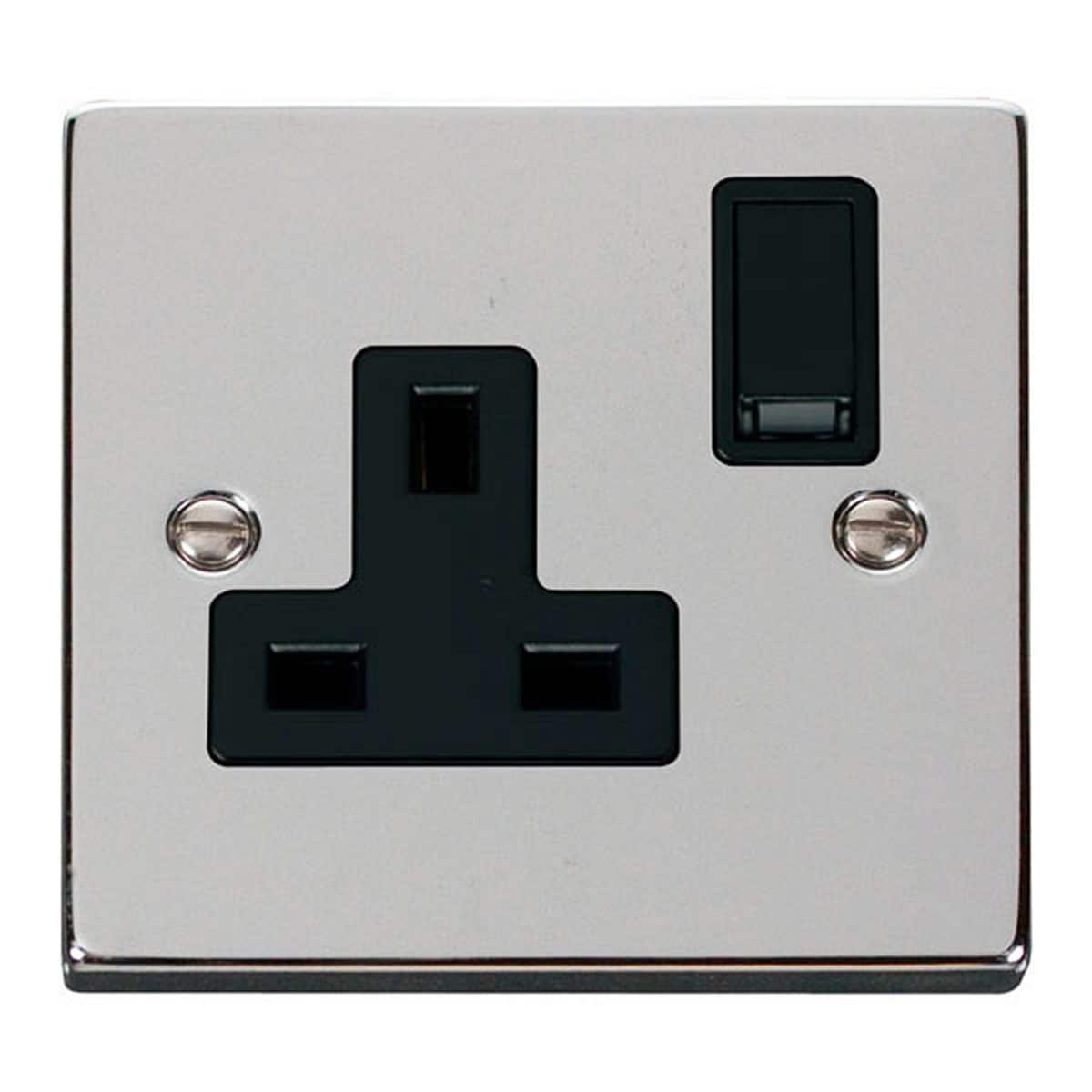 SE HOME Polished Chrome 1 Gang 13A DP Switched Plug Socket Chrome Polished Chrome