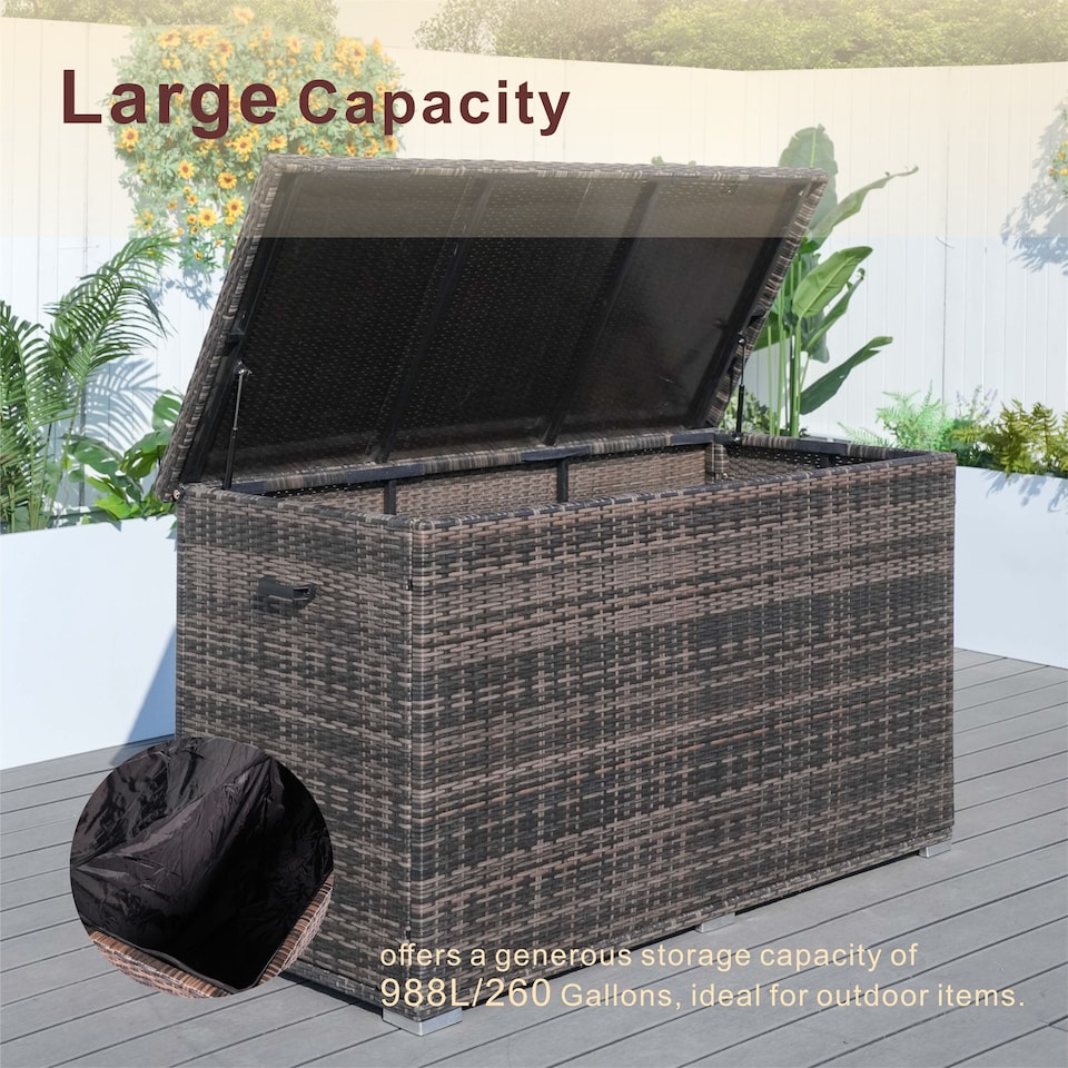 image 1 of Direct Wicker 980L Aluminum Outdoor Rattan Storage Box, Garden Large Deck Box | Brown