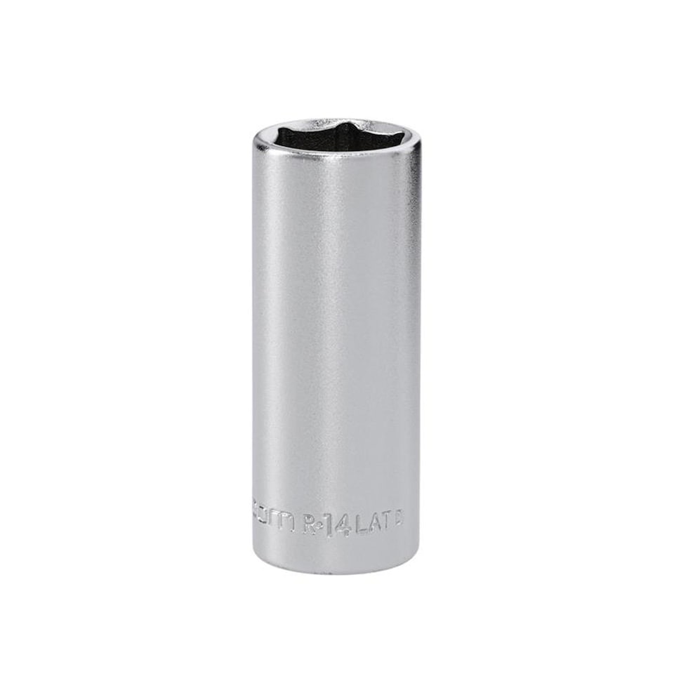 image 1 of Facom R.14LAT 1/4in Drive 6-Point Deep Socket 14mm - Chrome Vanadium Satin Finish