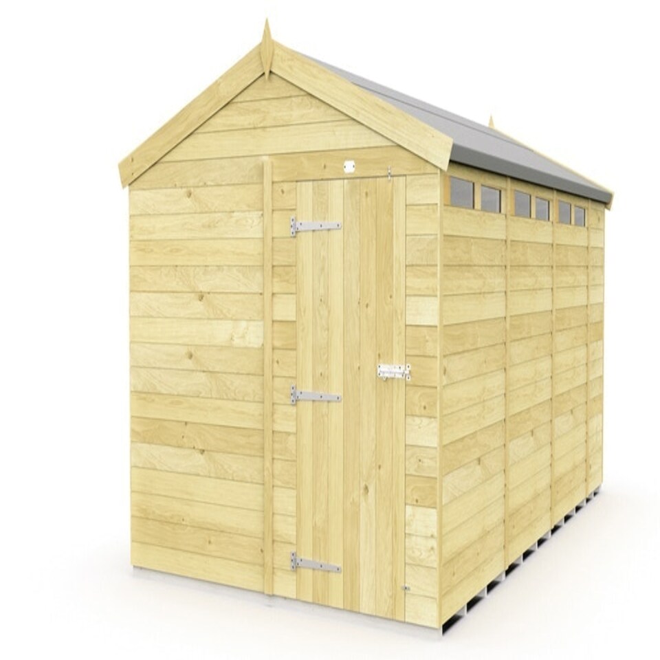 image 1 of 8 x 15 Feet Apex Security Shed - Single Door - Wood - L454 x W231 x H217 cm Brown