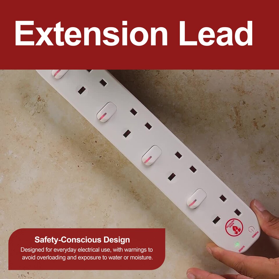 image 1 of Masterplug 4 Socket Surge Protected Extension Lead With Individual Switches Pack of 2