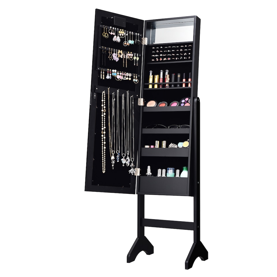 image 1 of COSTWAY 18 LEDs Jewelry Cabinet Floor Standing Jewelry Storage Organizer Black