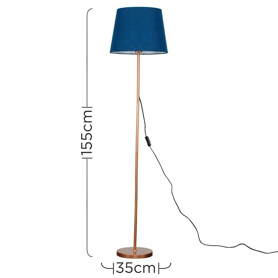 image 1 of ValueLights Charlie Copper Floor Lamp Navy Taper Shade & Bulb