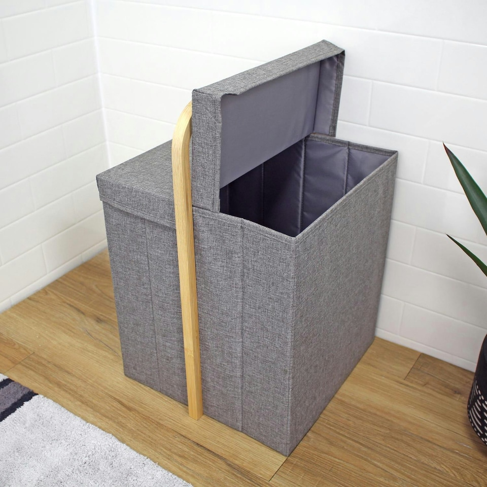 image 1 of Showerdrape Cotswold Grey Single Laundry Hamper with Lid 500 x 360mm