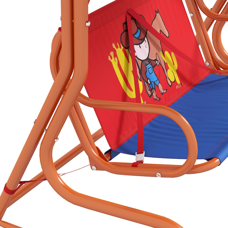 image 1 of Outsunny 2 Seater Kids Swing Chair, Cowboy Themed with Adjustable Canopy
