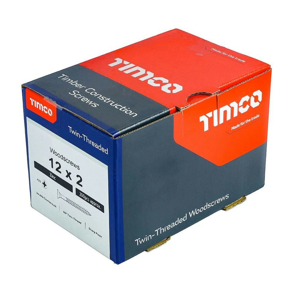 image 1 of Timco - Twin-Threaded Woodscrews - PZ - Double Countersunk - Zinc (Size 12 x 2 - 200 Pieces)