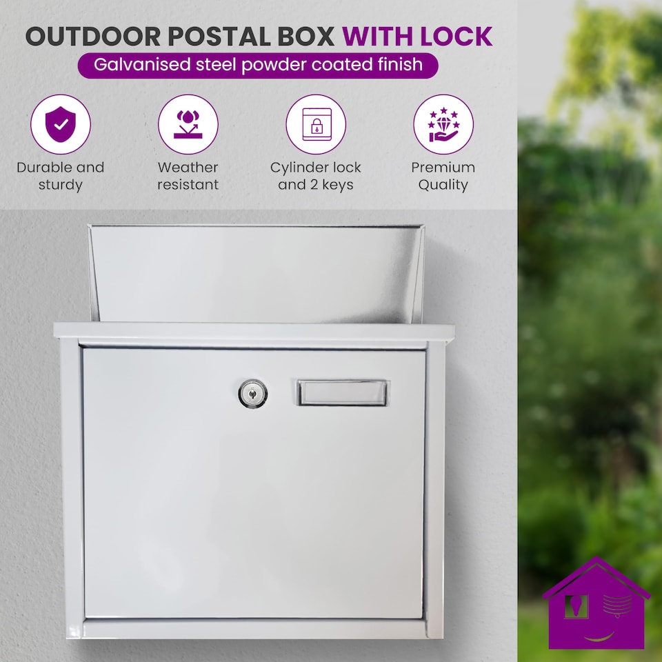 image 1 of FURNISHED Outdoor Wall Mounted Post Box Galvanized Steel | White | White
