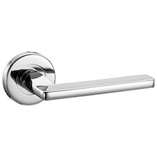 Golden Grace Leon Design Lever Door Handles Sets on Round Rose in Polished Chrome Finish with Spindle and Fixings Chrome