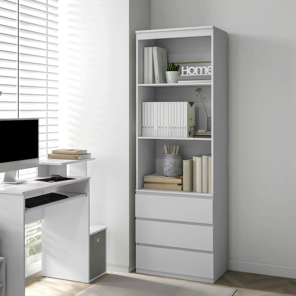 image 1 of HOMCOM 180cm Tall Bookshelf Free Standing Storage Shelf Unit with Storage White