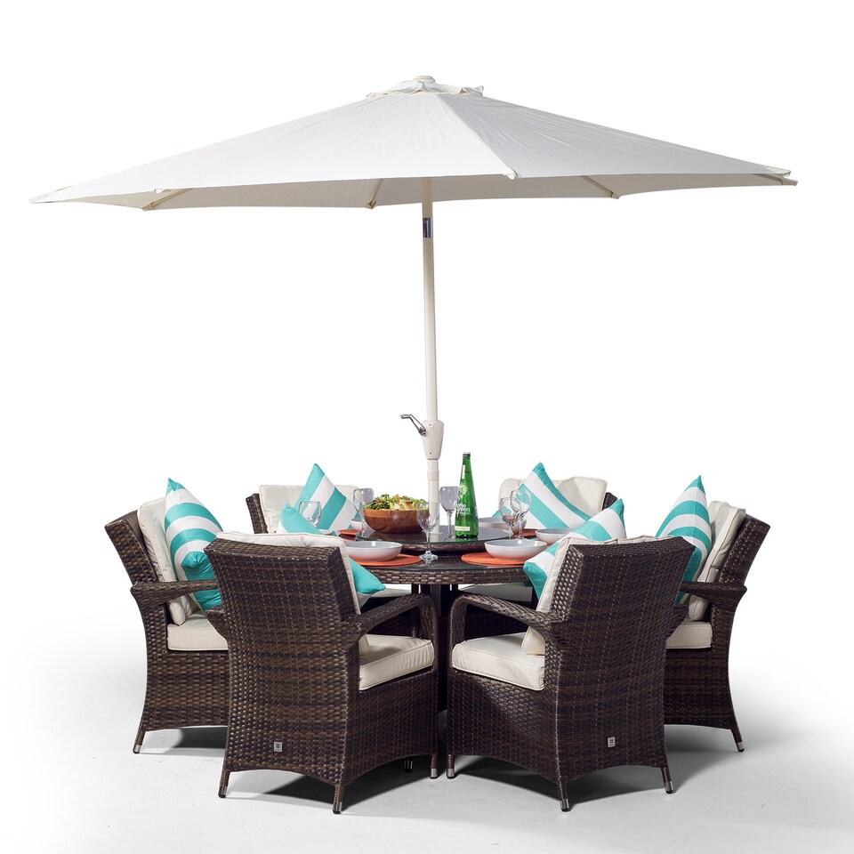 image 1 of Arizona Round 6 Seater Rattan Patio Dining Set | Brown | Brown