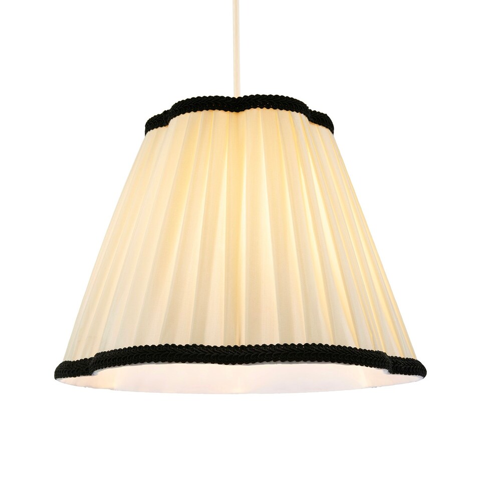 image 1 of Ivory White Victorian Pleated Faux Silk Lamp Shade with Black Trims Black